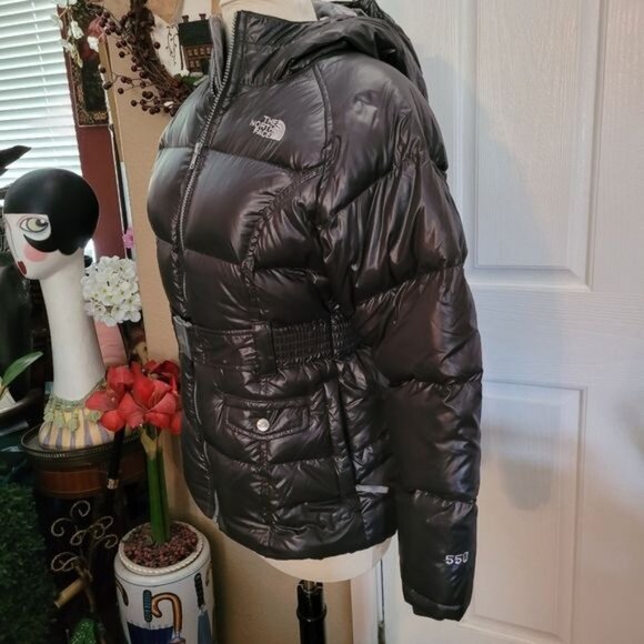 Girls The North Face Puffer Jacket Gray Hood Hoodie Size 14 16 Large 550 - Picture 6 of 12